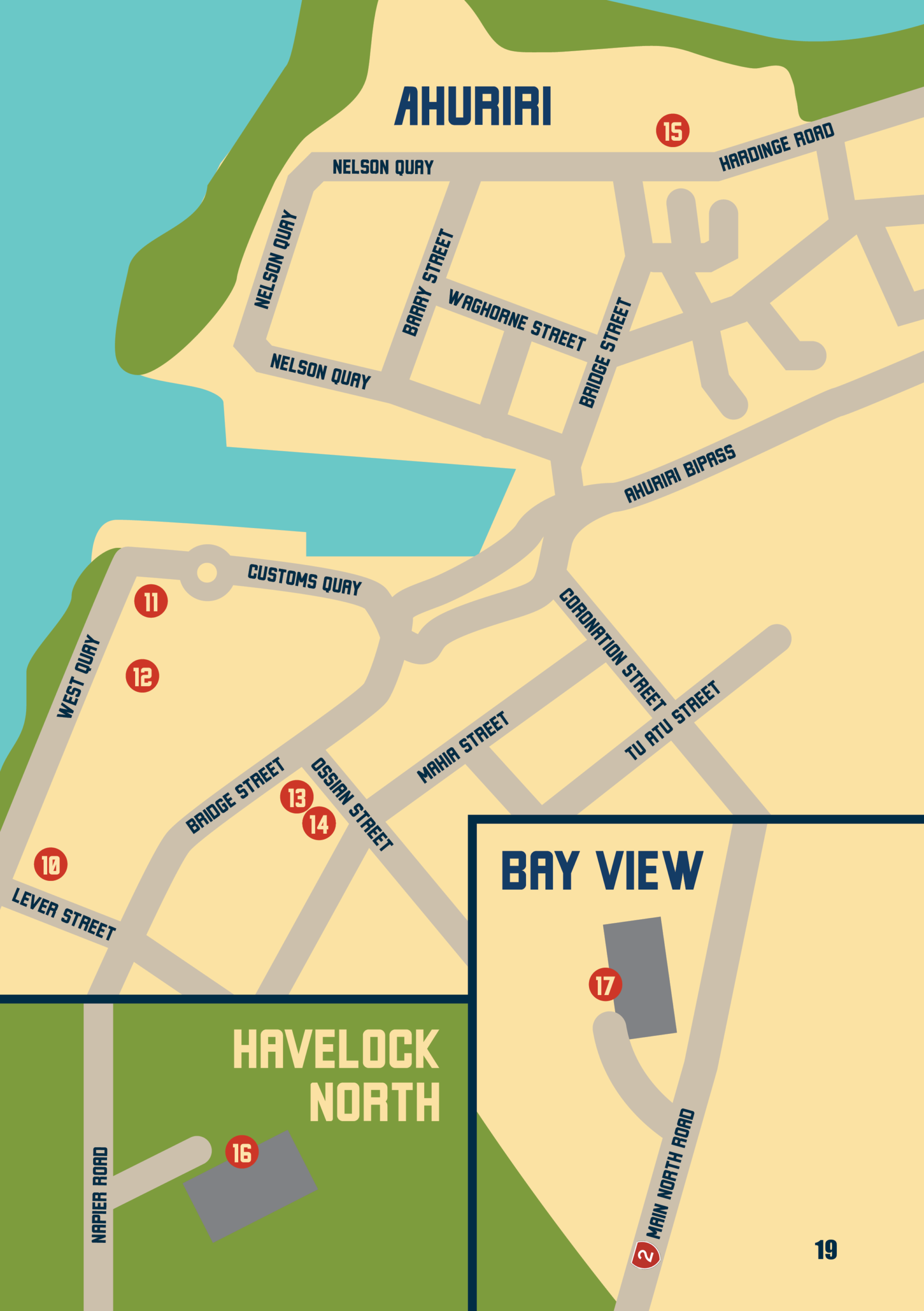Taste Trail map showing Ahuriri, Havelock North and Bay View venues